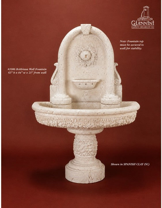 Robbiana Concrete Outdoor Wall Fountain - #1086 - Majestic fountains