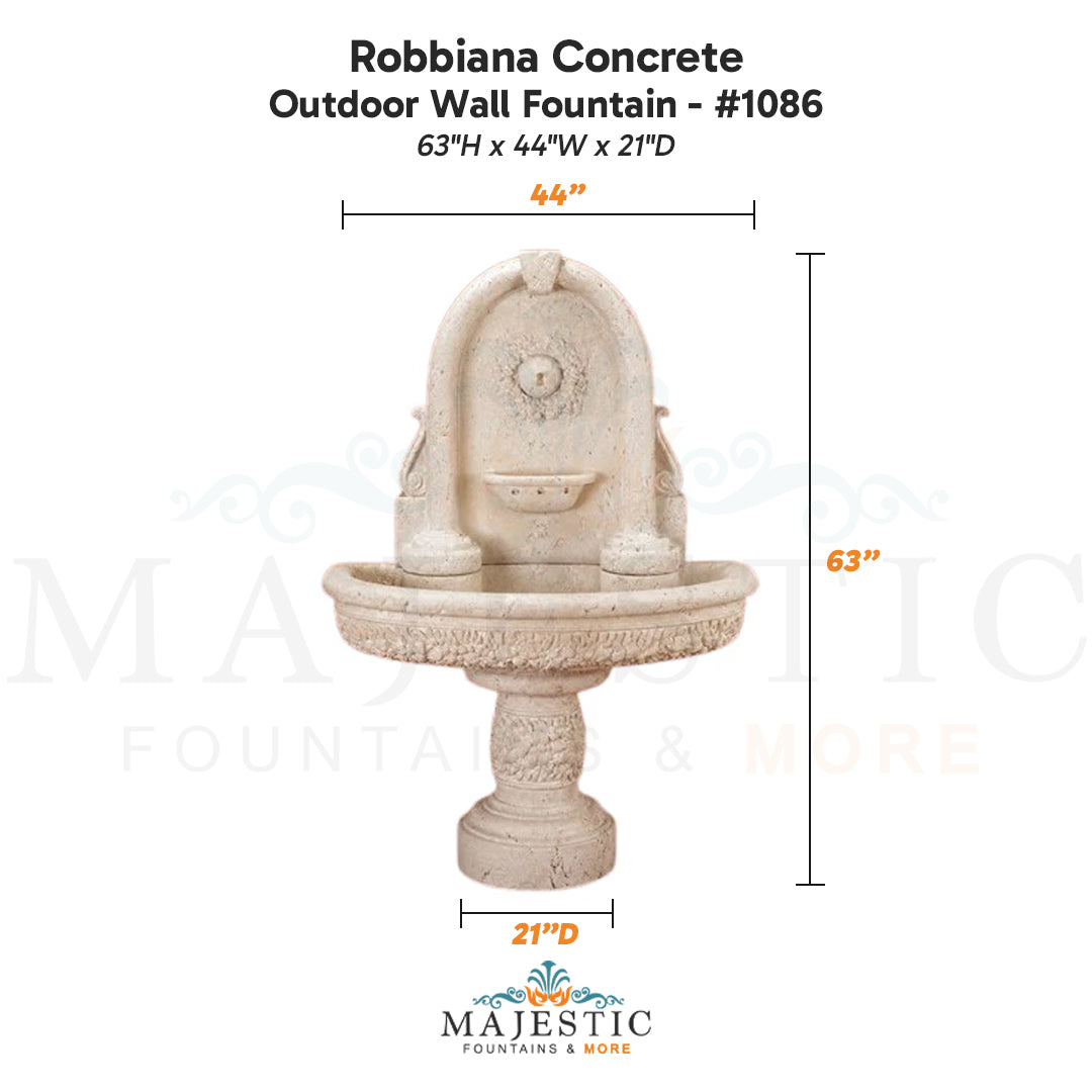 Robbiana Concrete Outdoor Wall Fountain - #1086 - Majestic Fountains