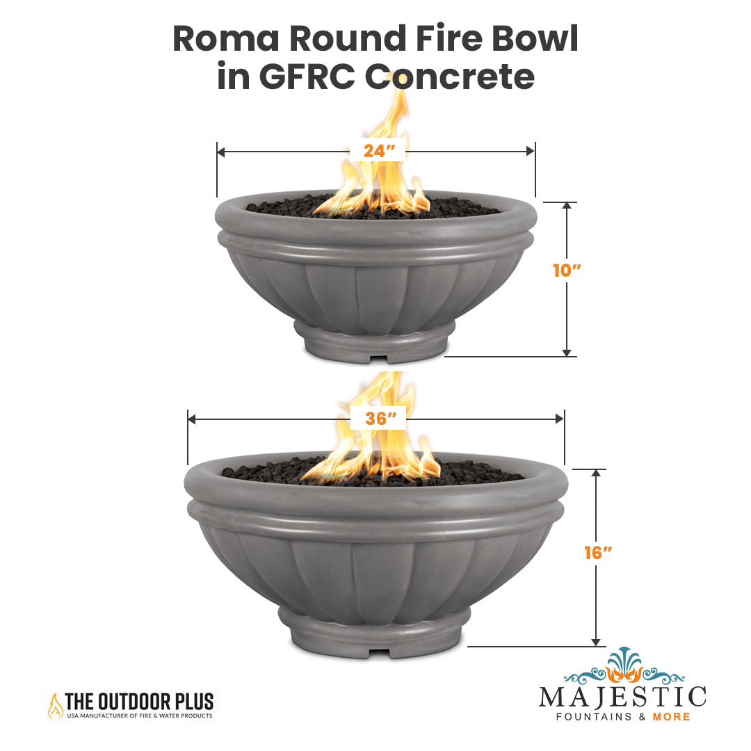 Roma Round Fire Bowl in GFRC Concrete - Majestic Fountains