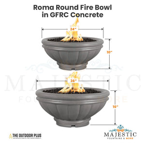Roma Round Fire Bowl in GFRC Concrete Size - Majestic Fountains