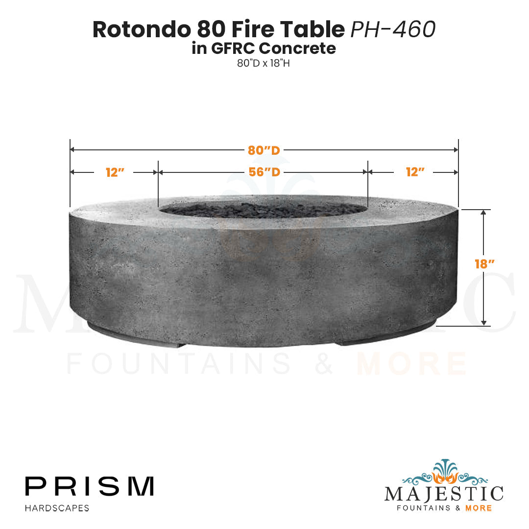 Rotondo 80 Fire Table PH-460 in GFRC Concrete by Prism Hardscapes Size - Majestic Fountains and More