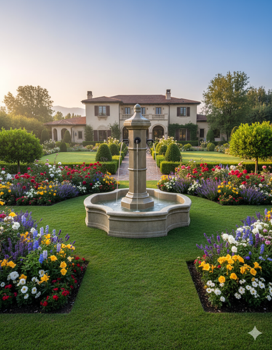 Roubaix Concrete Outdoor Courtyard Fountain With Basin -1724