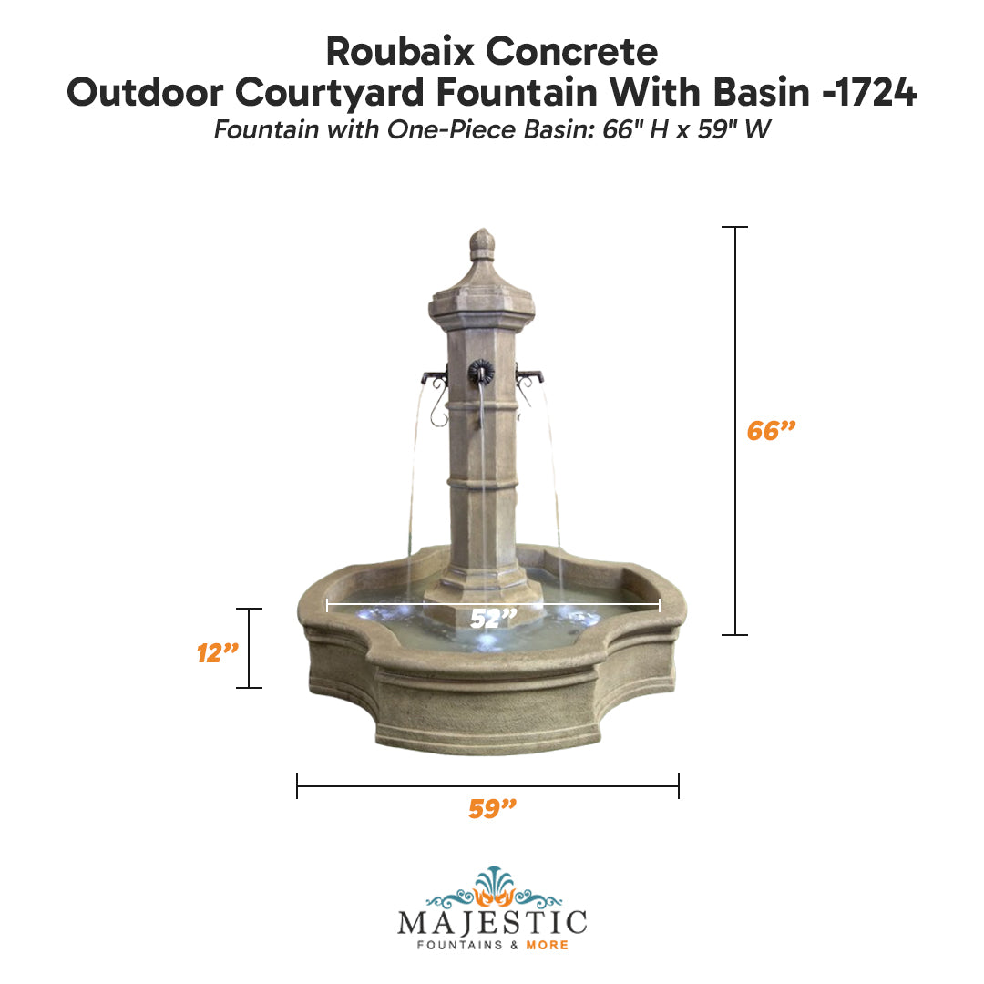 Roubaix Concrete Outdoor Courtyard Fountain With Basin -1724