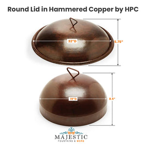 Round Lid in Hammered Copper by HPC with Dimensions - Majestic Fountains and More