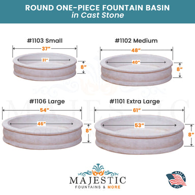 Round One-Piece Fountain Basin in Cast Stone  - Majestic Fountains