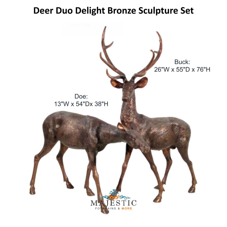 Deer Duo Delight Bronze Sculpture Set - Majestic Fountains