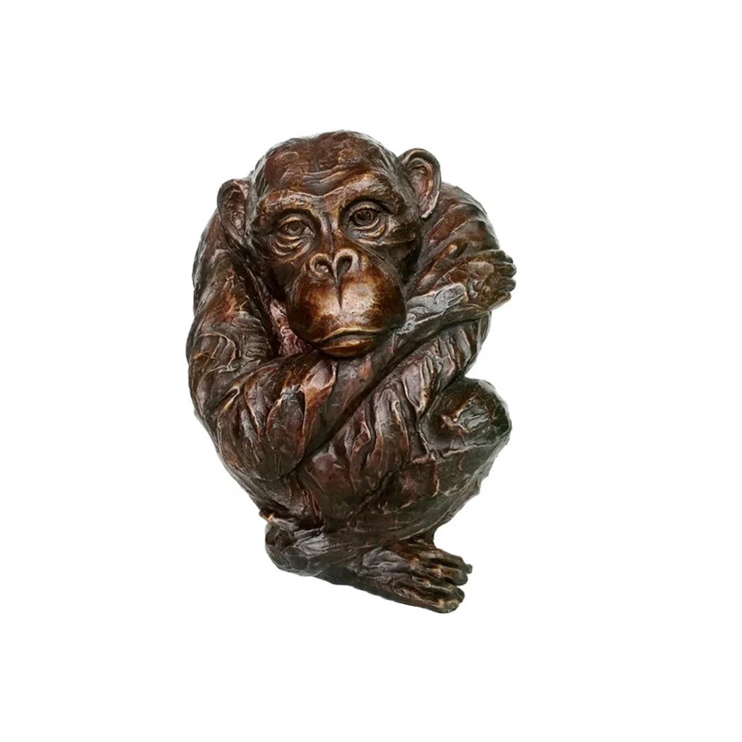 Sad Monkey Bronze Table Top Sculpture -  Majestic Fountains