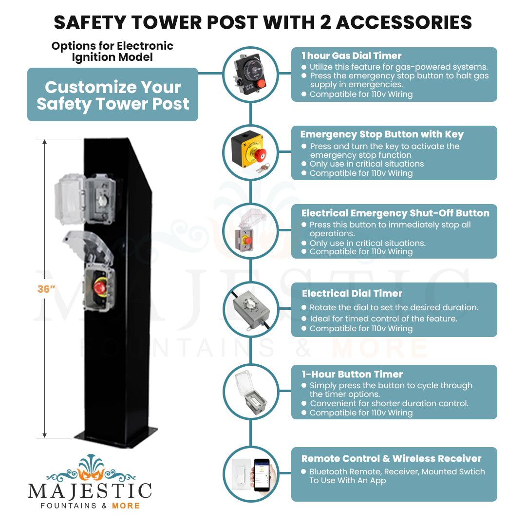 The Outdoor Plus Safety Tower Post with 2 Accessories in Powder Coated Metal