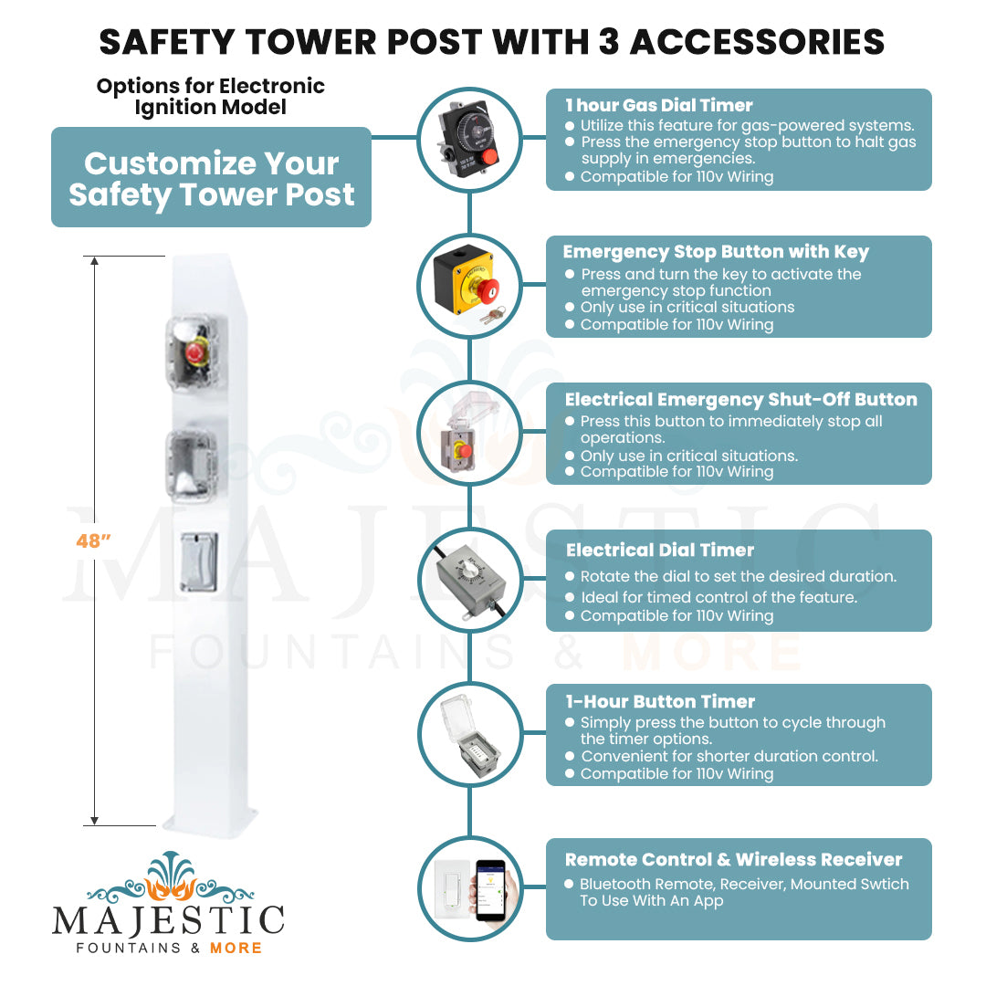The Outdoor Plus Safety Tower Post with 3 Accessories in Powder Coated Metal