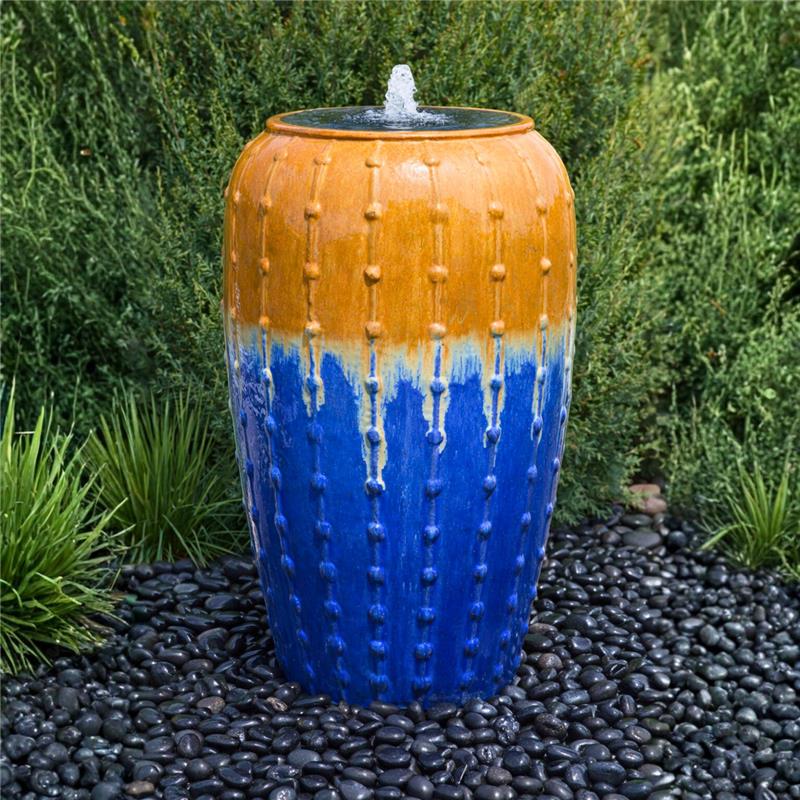 Saguaro Sunny Beach Large Vase - Closed Top Single Vase Complete Fountain Kit - 3 ft Tall