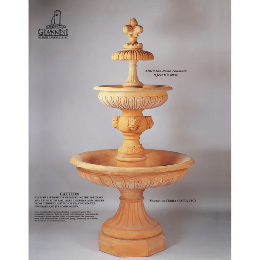 San Remo Lion Head Concrete Outdoor Courtyard Fountain - 1019 - Majestic Fountains and More