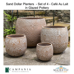 Sand Dollar Planters - Set of 4 in Glazed Pottery By Campania International- Majestic Fountains and More