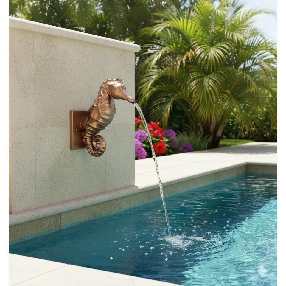 Seahorse - Decorative Sheer Descent Scupper - On Wall