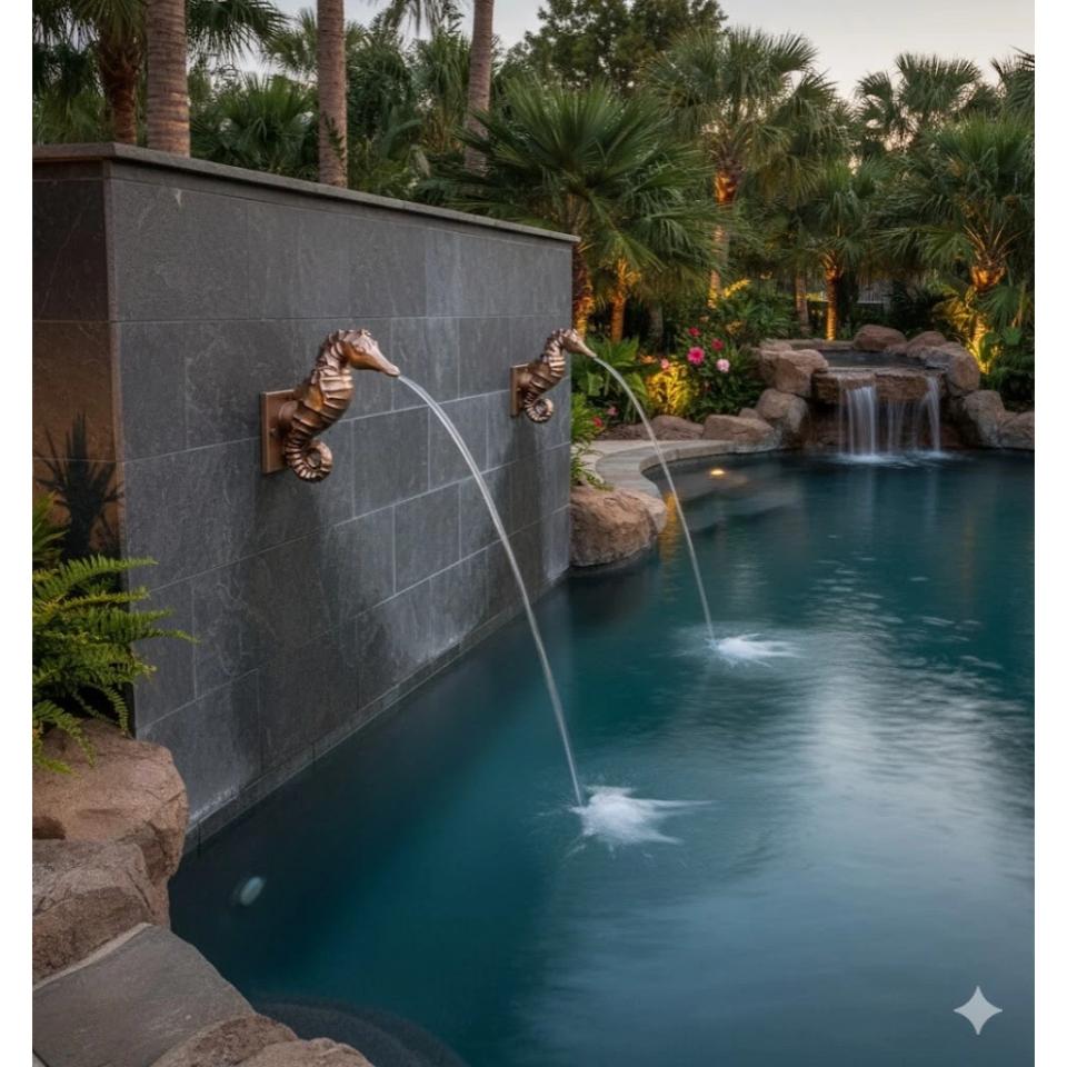 Seahorse - Decorative Sheer Descent Scupper - On Wall