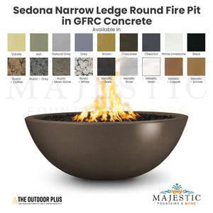 Sedona Narrow Ledge Round Fire Pit in GFRC Concrete - Majestic Fountains