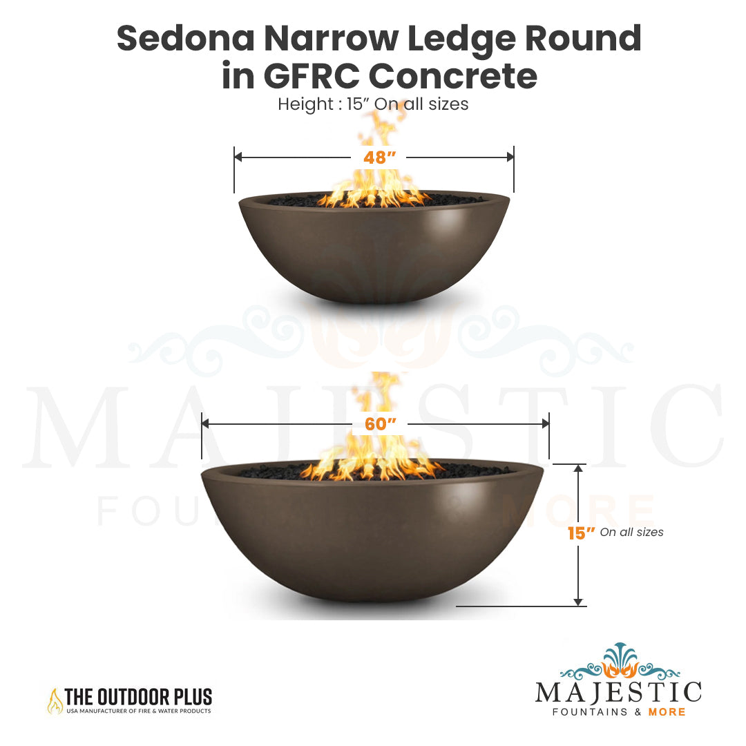 Sedona Narrow Ledge Round Fire Pit in GFRC Concrete - Majestic Fountains