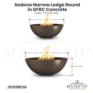 Sedona Narrow Ledge Round Fire Pit in GFRC Concrete Size - Majestic Fountains