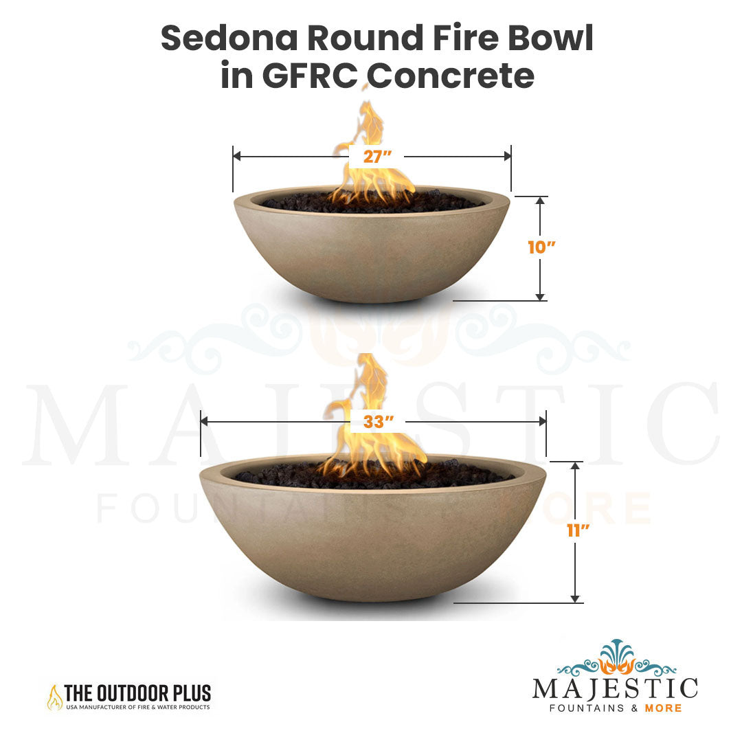 Sedona Round Fire Bowl in GFRC Concrete - Majestic Fountains