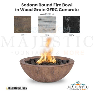 Sedona Round Fire Bowl in Wood Grain GFRC Concrete - Majestic Fountains