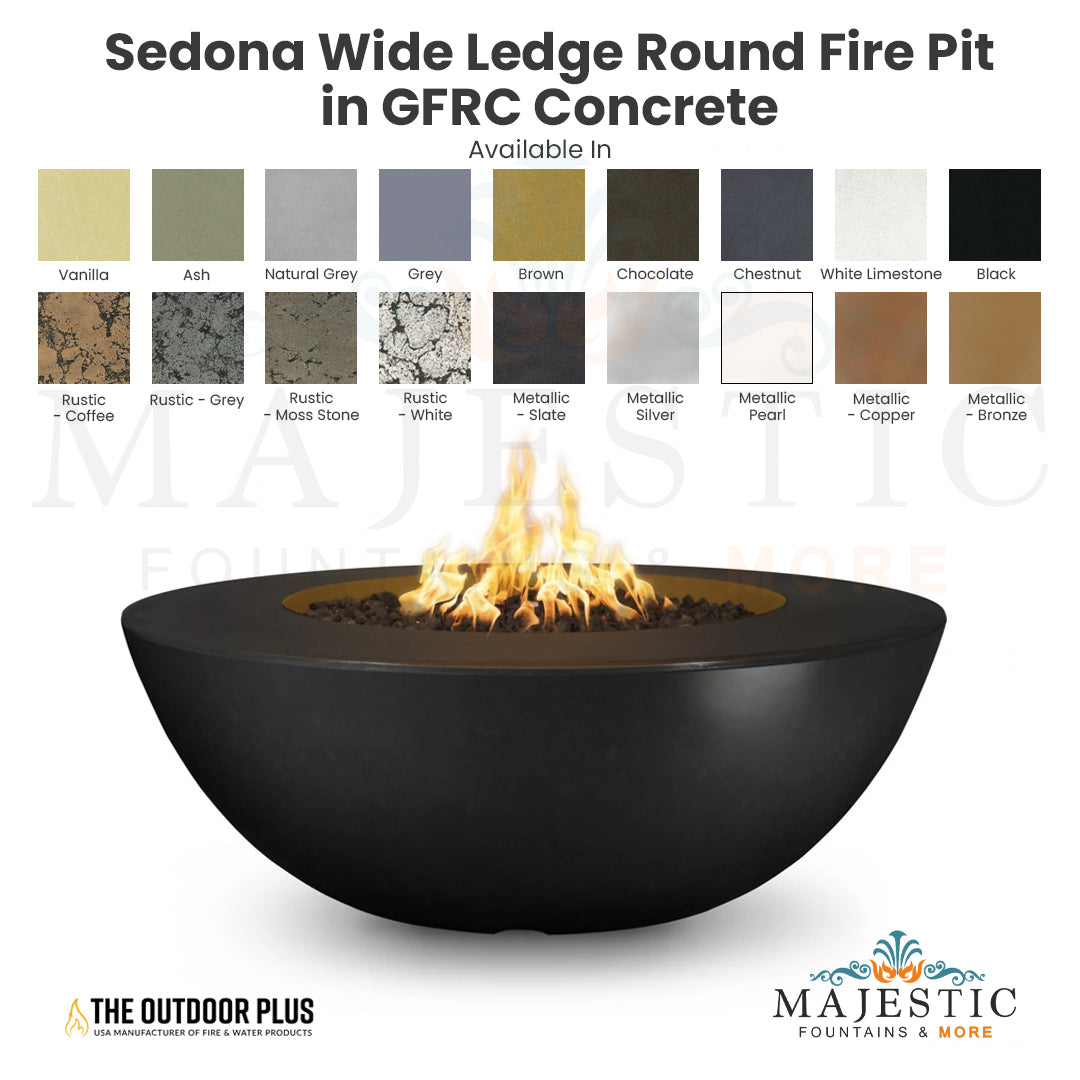 Sedona Wide Ledge Round Fire Pit in GFRC Concrete - Majestic Fountains