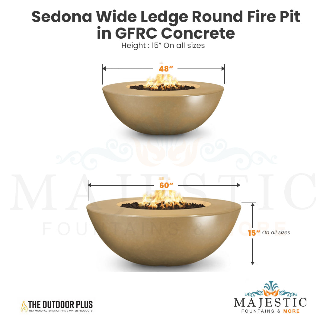 Sedona Wide Ledge Round Fire Pit in GFRC Concrete - Majestic Fountains