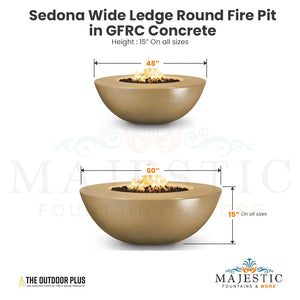 Sedona Wide Ledge Round Fire Pit in GFRC Concrete Size - Majestic Fountains