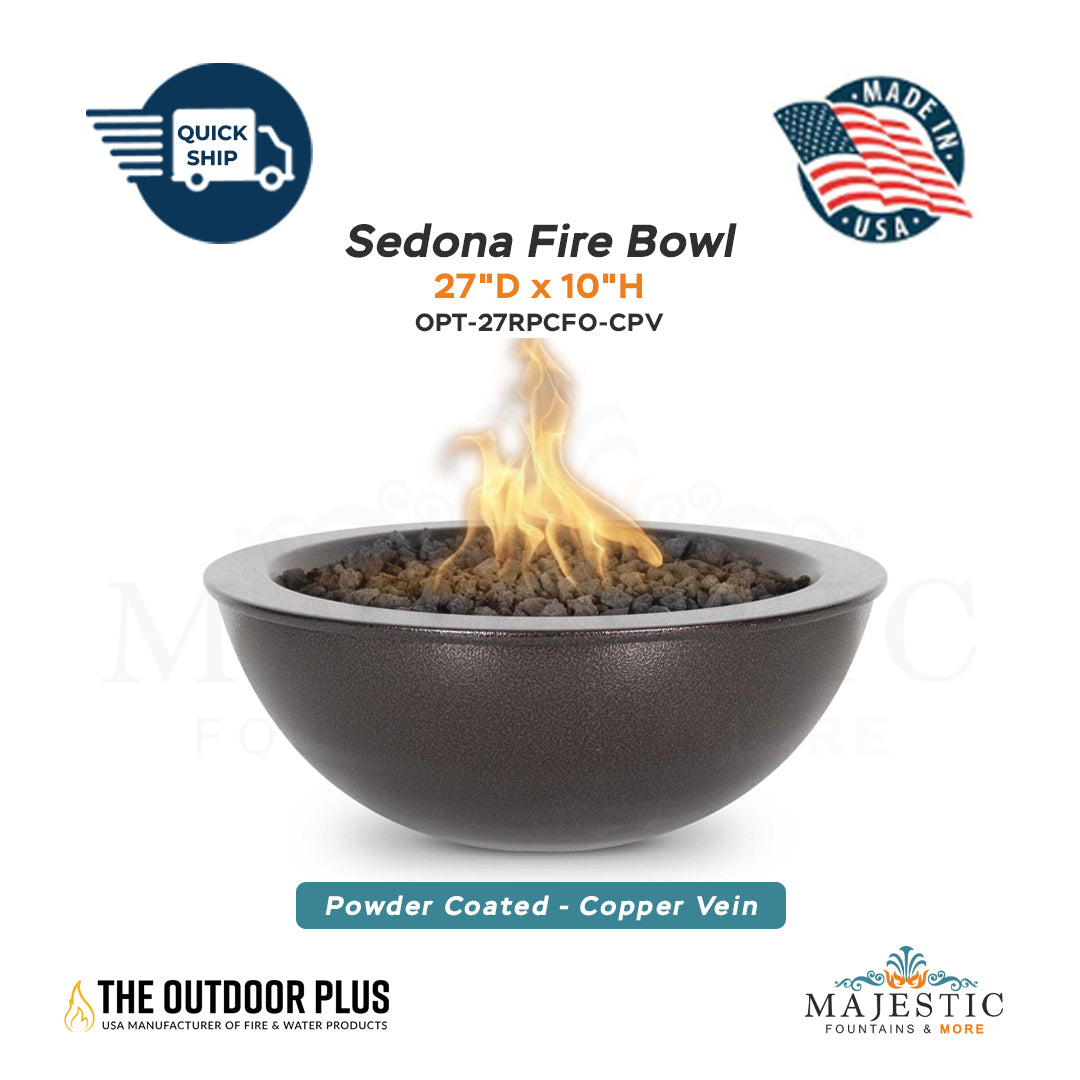 Sedona 27D x 10H Round Fire Bowl in Powder Coated Metal in Copper Vein - Majestic Fountains
