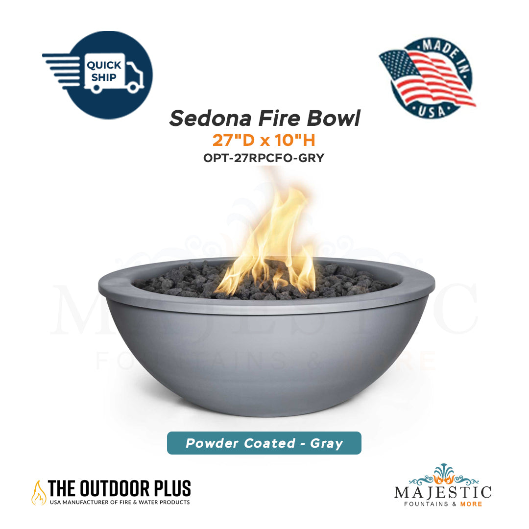 Sedona 27D x 10H Round Fire Bowl in Powder Coated Metal in Gray - Majestic Fountains