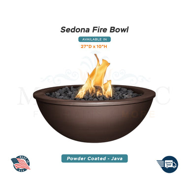 Sedona 27D x 10H Round Fire Bowl in Powder Coated Metal in Java - Majestic Fountains and More