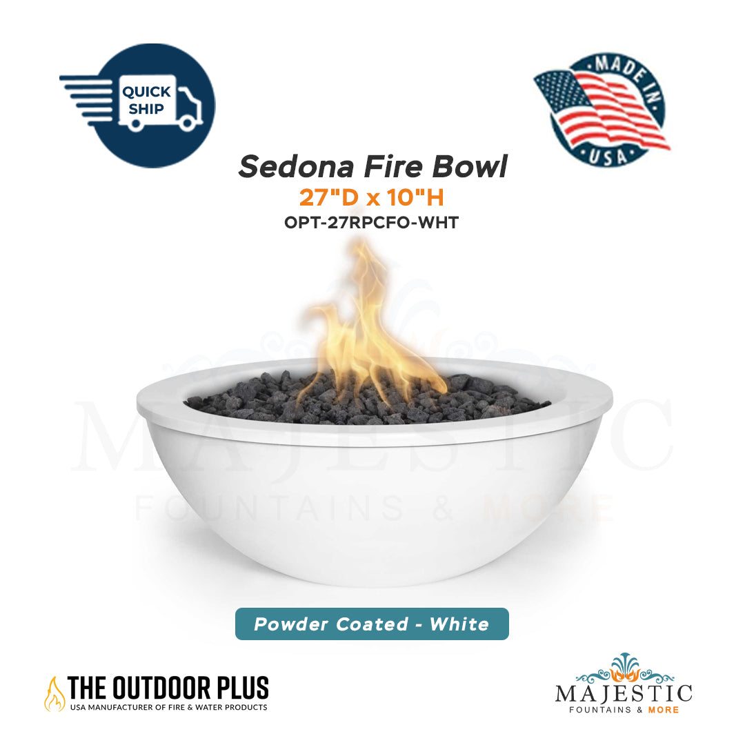 Sedona 27D x 10H Round Fire Bowl in Powder Coated Metal in White - Majestic Fountains