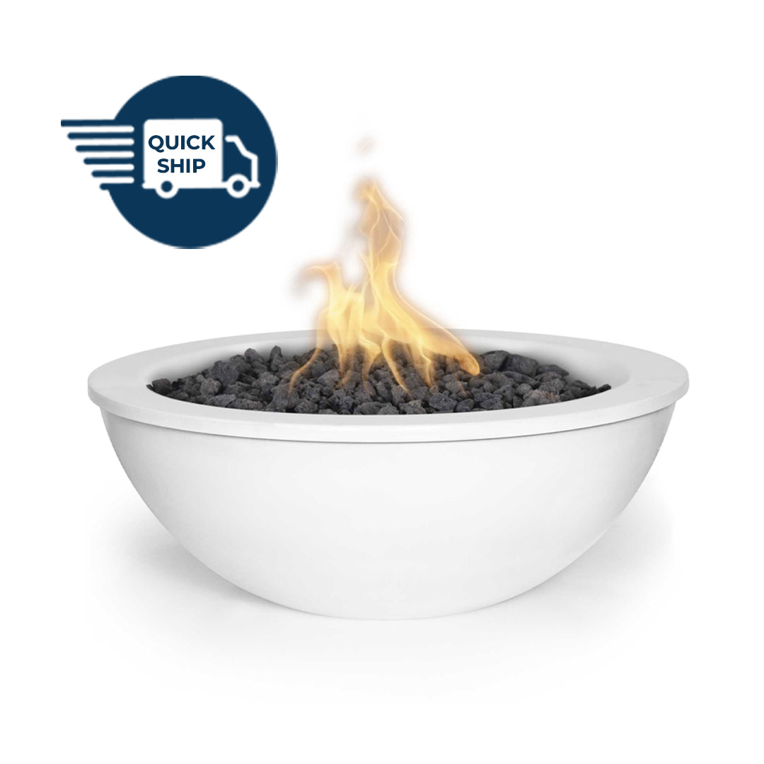 Sedona 27D x 10H Round Fire Bowl in Powder Coated Metal in White - Majestic Fountains