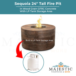 Sequoia 24 Tall Fire Pit in Wood Grain Concrete - Majestic Fountains