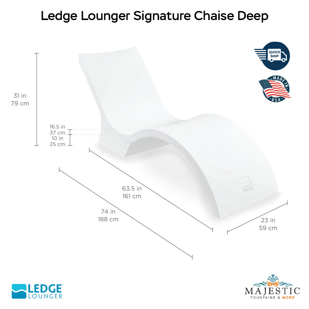 QUICKSHIP Ledge Lounger Signature Chaise Deep Size  - In-Pool & Patio Furniture - Majestic Fountains