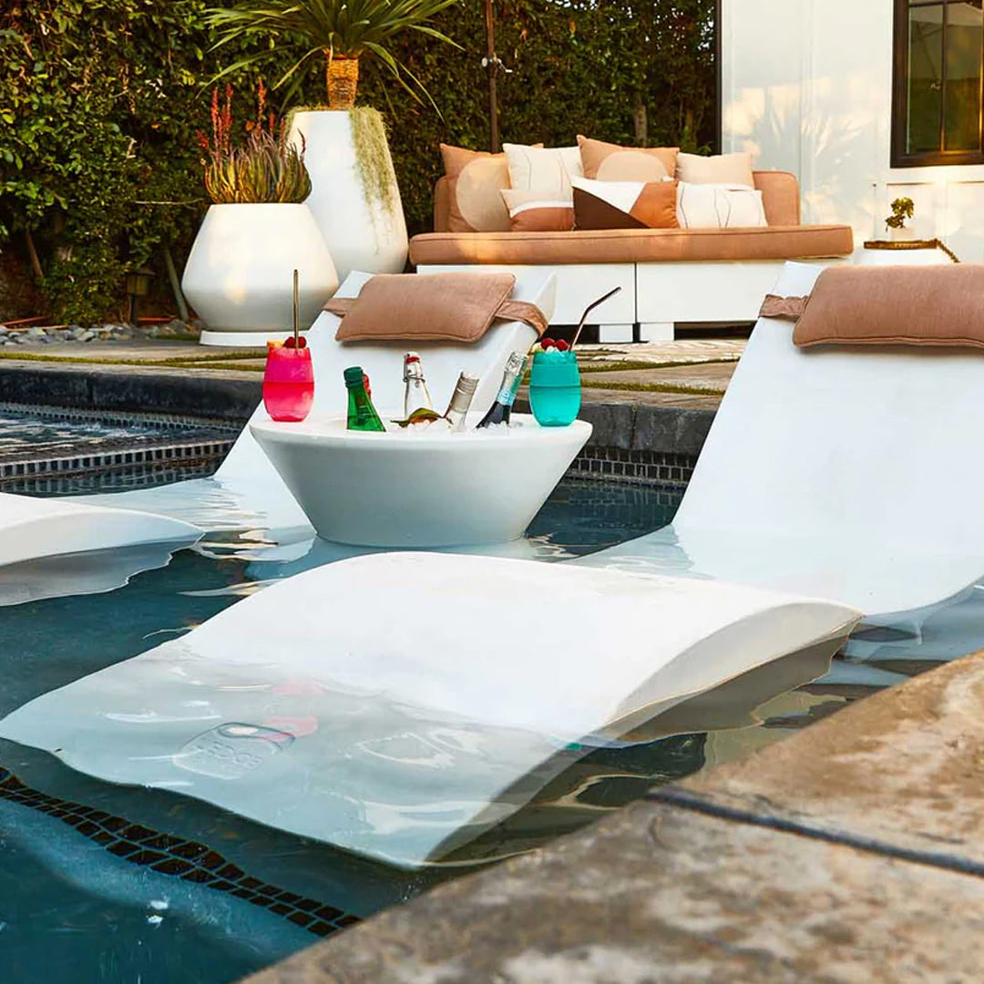 Ledge Lounger Signature Chaise Deep & Tall Ice Bin Side Table Set - In-Pool & Patio Furniture - Majestic Fountains