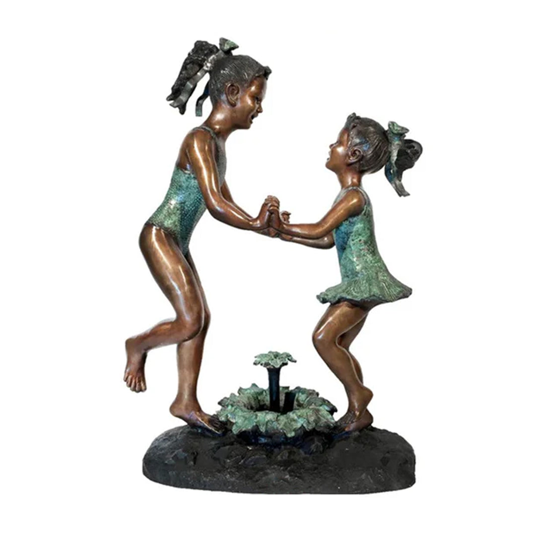 Sisters Playing On Beach Bronze Fountain Sculpture