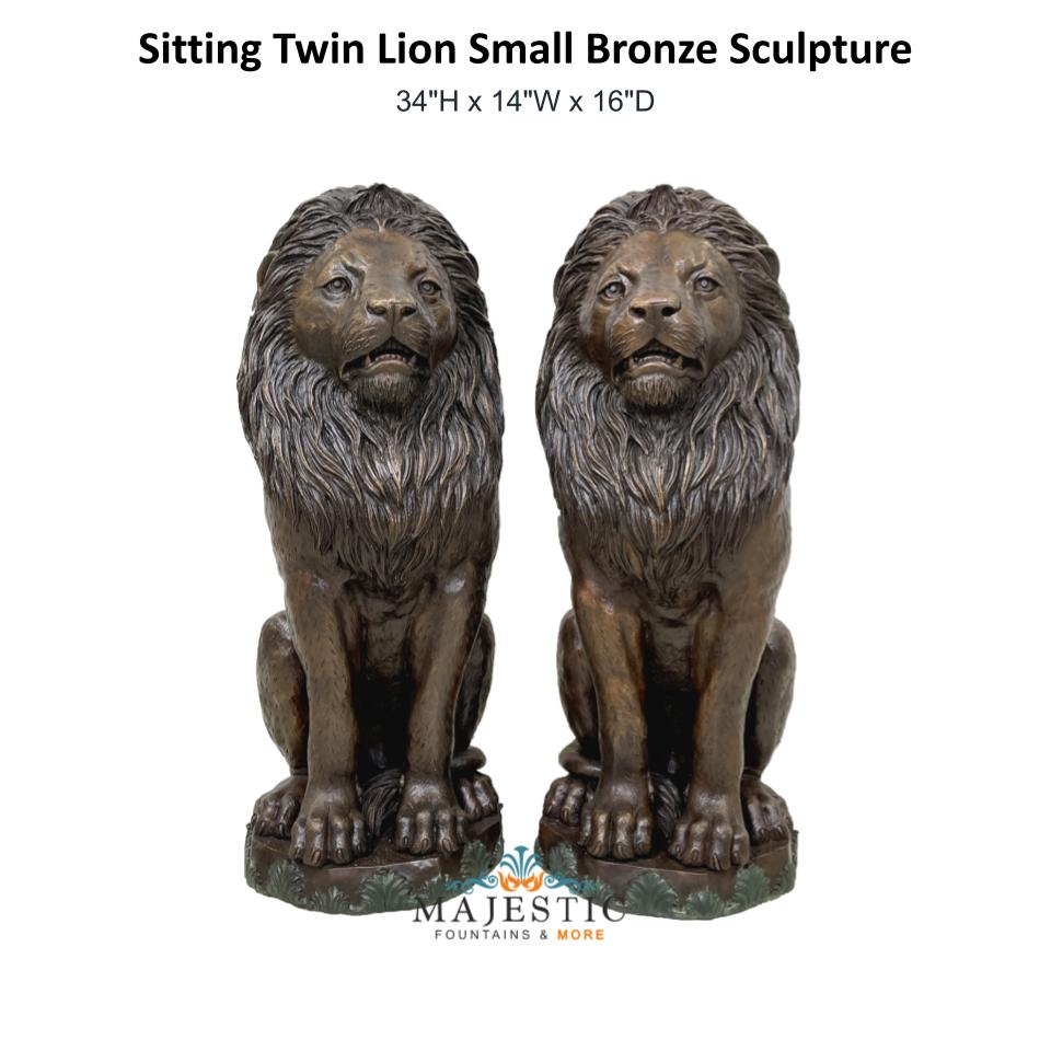 Sitting Twin Lion Small Bronze Sculpture