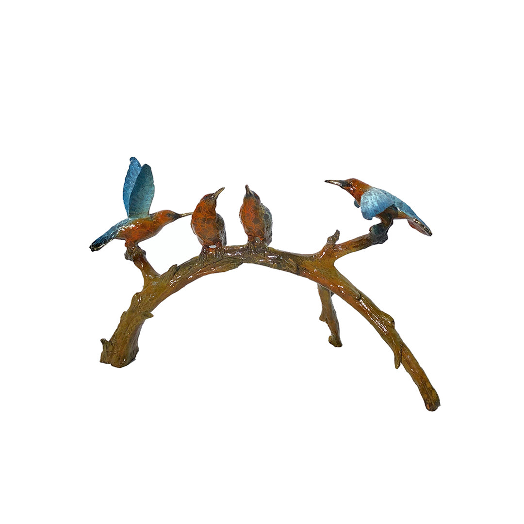Sky Blue Hummingbirds on Branch Bronze Table Top Sculpture  - Majestic Fountains