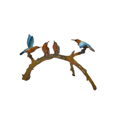 Sky Blue Hummingbirds on Branch Bronze Table Top Sculpture  - Majestic Fountains