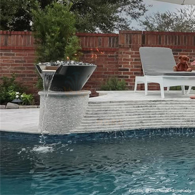Slick Rock Cascade Fire on glass - Conical - in GFRC Concrete - Majestic Fountains and More.