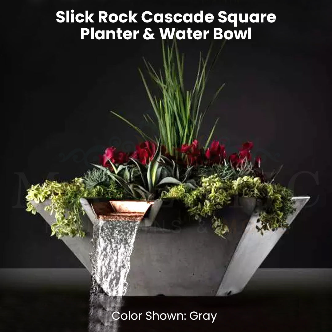 Slick Rock Cascade Square Planter & Water Bowl Gray  - Majestic Fountains