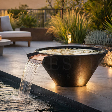 Slick Rock Conical Cascade Water Bowl in GFRC Concrete - Majestic Fountains