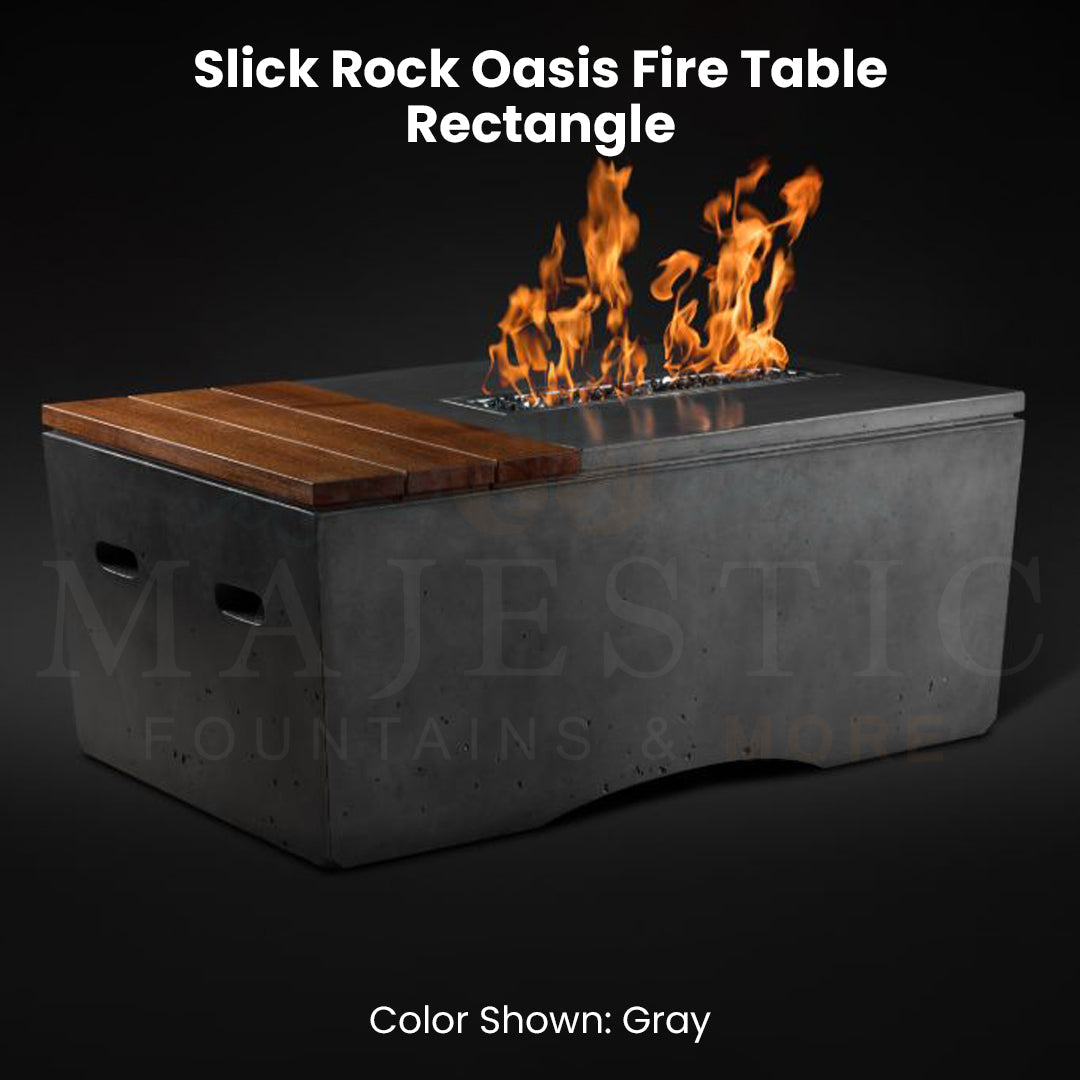 Slick Rock Oasis Fire Table - Rectangle - Gray  - Majestic Fountains