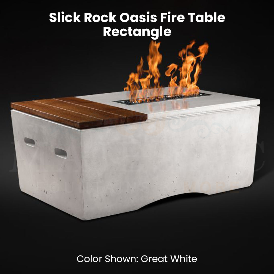 Slick Rock Oasis Fire Table - Rectangle - Great White - Majestic Fountains