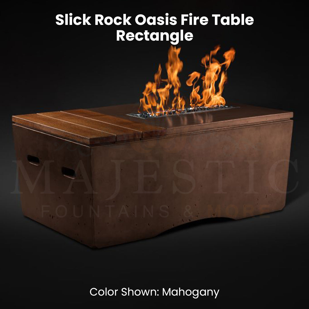 Slick Rock Oasis Fire Table - Rectangle - Mahogany - Majestic Fountains