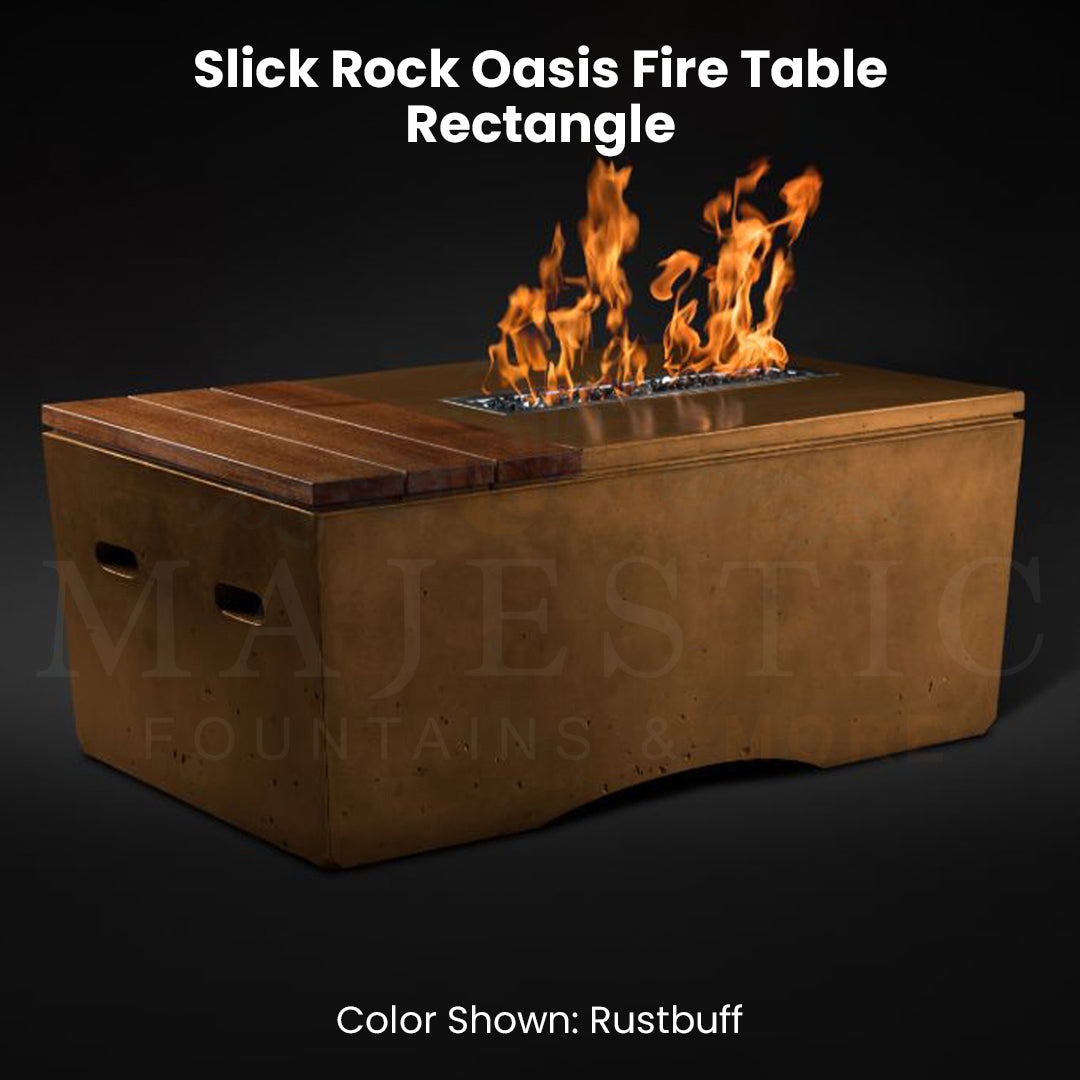 Slick Rock Oasis Fire Table - Rectangle - Rustbuff - Majestic Fountains
