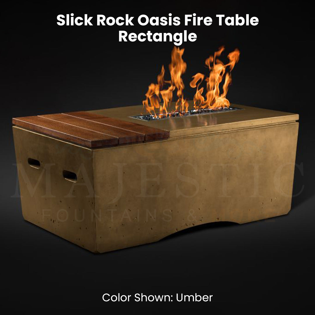 Slick Rock Oasis Fire Table - Rectangle - Umber - Majestic Fountains