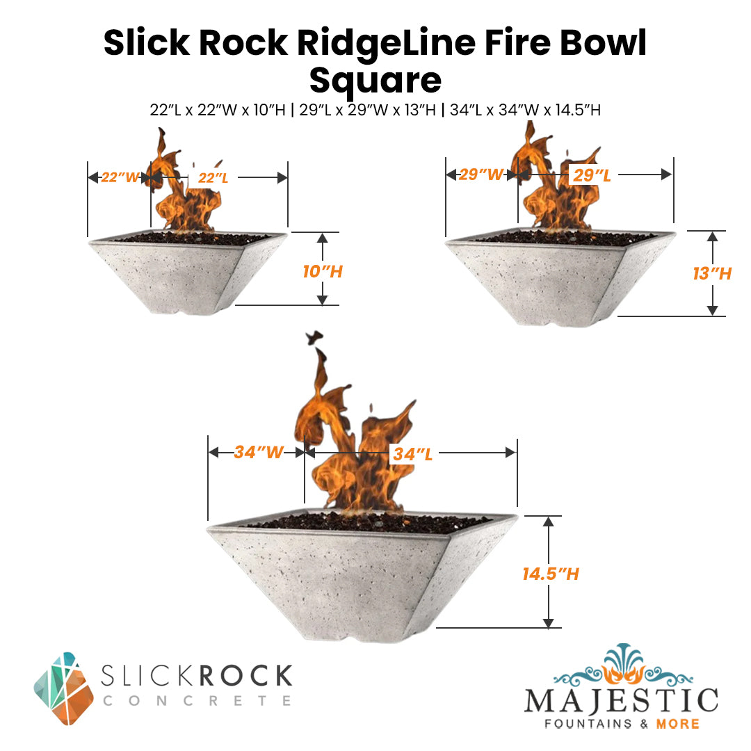 Slick Rock RidgeLine Fire Bowl - Square Size - Majestic Fountains