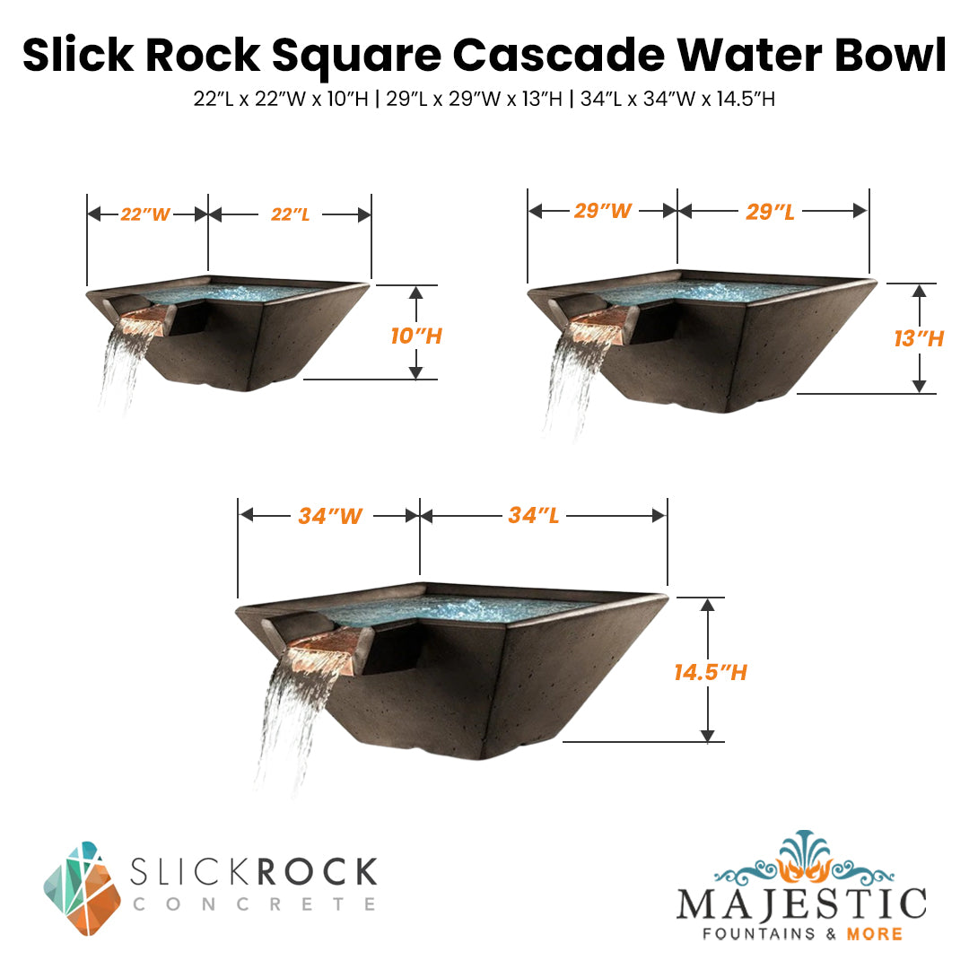 Slick Rock Square Cascade Water Bowl Size - Majestic Fountains