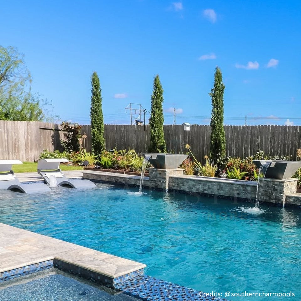 Slick Rock Square Cascade Water Bowl in GFRC Concrete - Majestic Fountains and More