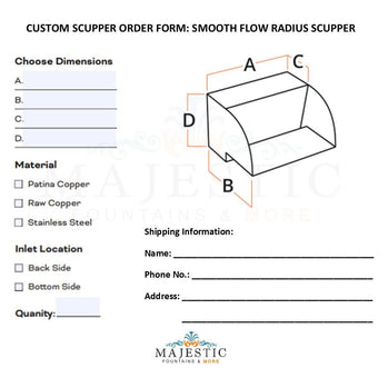 Smooth Flow Radius Scupper - Custom Scupper Form - Majestic Fountains and More